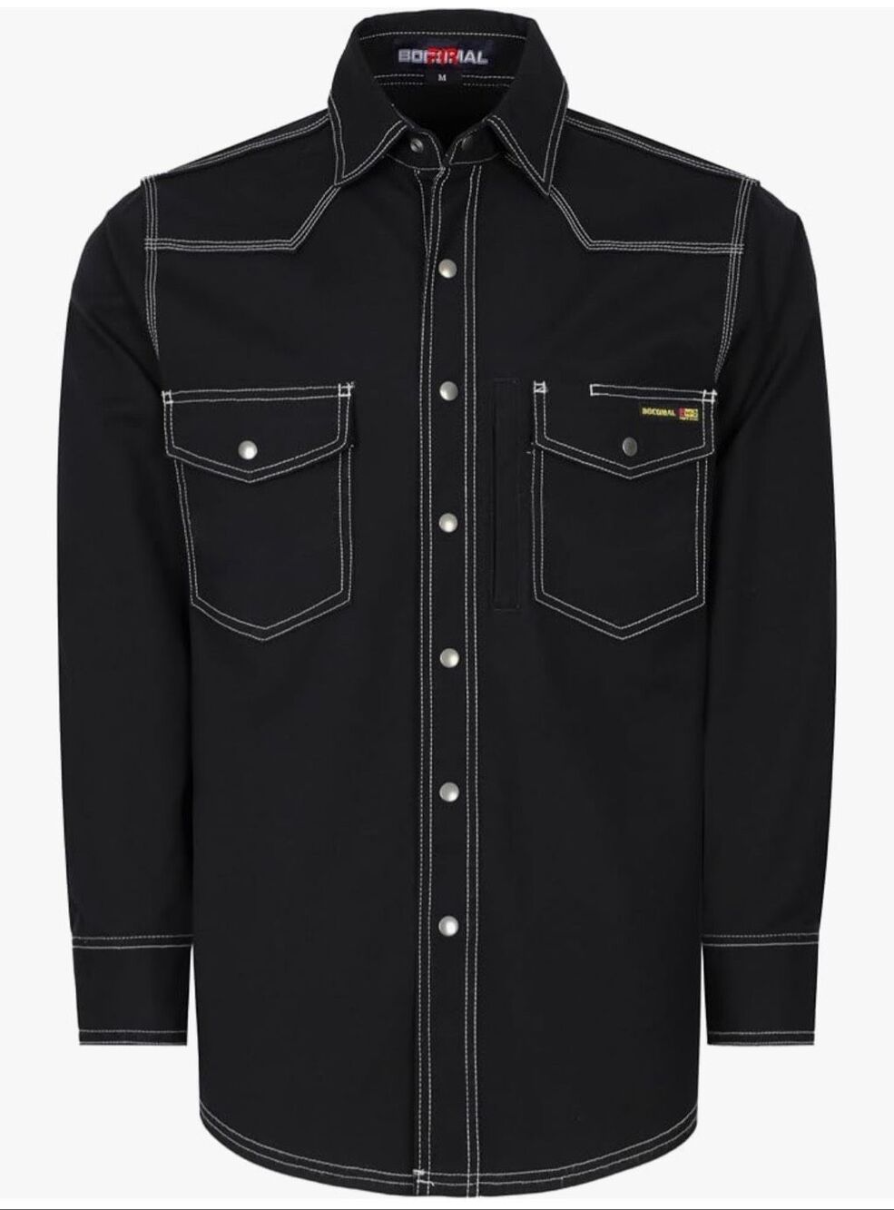BOCOMAL FR Shirt Heavyweight Stretch Canvas Snaps Down New Size L